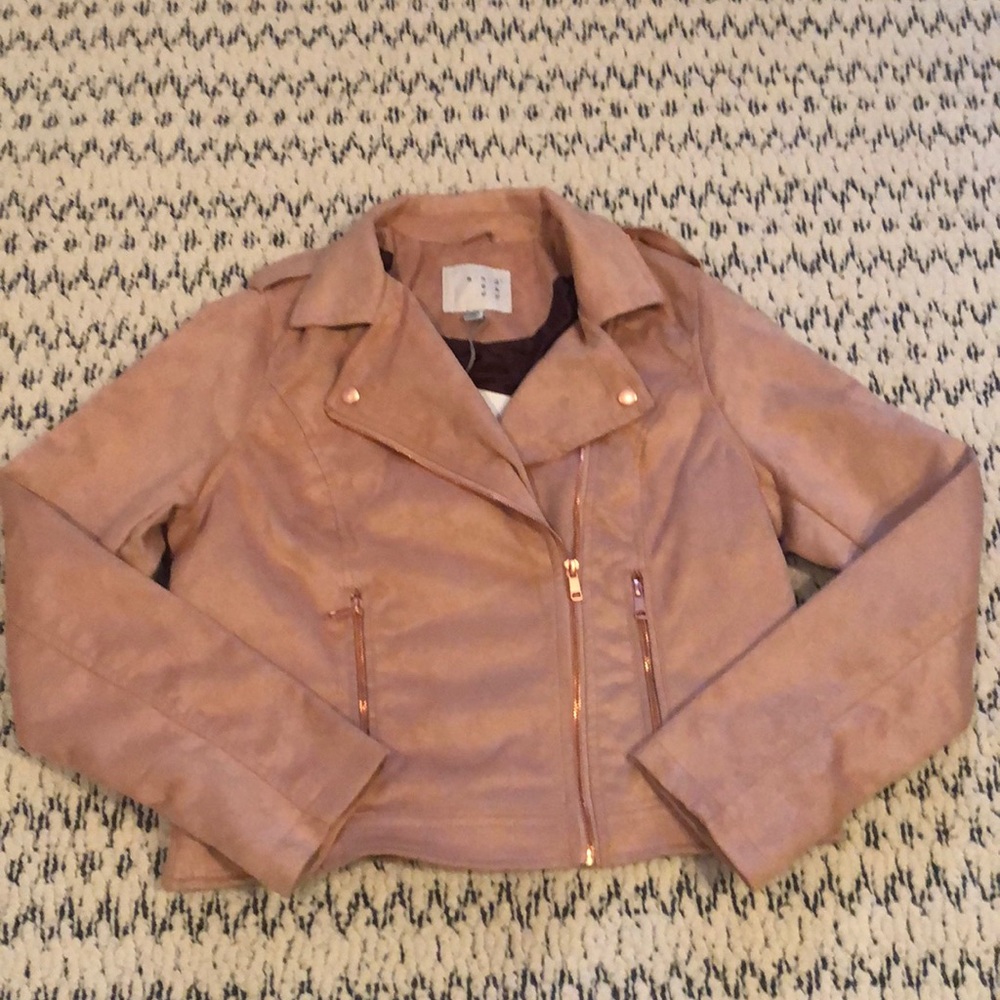 NWT Pink Faux Suede Moto Jacket